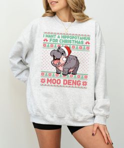 Hippopotamus Christmas Sweatshirt Christmas Season T-Shirt Moo Deng Tee