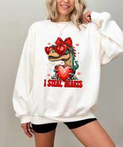 Cute Dinosaur Valentine's Day Sweatshirt - I Steal Hearts