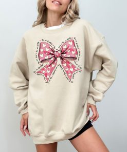 Pink Valentine Coquette Bow Happy Valentine's Day Gift T-Shirt, Sweatshirt, Hoodie (1)