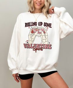 Trendy Valentine's Graphic Sweatshirt - Rolling Up the Love Spirit