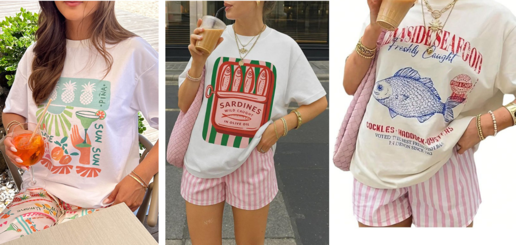 Fisherman-style tee with coastal outfit flatlay – 2025 POD fashion trend